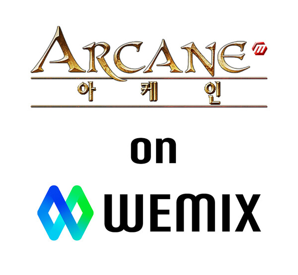 위메이드는 아케인M 개발사 마상소프트와 위믹스 온보딩 계약을 체결했다고 25일 밝혔다. 사진은 상단부터 아케인M, 위믹스 공식 로고 이미지.