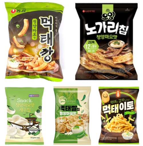 먹태깡 흥행 이후 비슷한 콘셉트로 출시된 과자들. ©각사