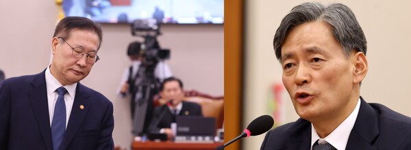 (왼쪽부터) 조지호 경찰청장과 박성재 법무부 장관. 사진=연합뉴스