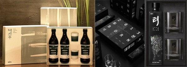 국순당 백세주 VIP선물세트(왼쪽)와 10년 숙성 증류소주 ‘려 2103 本’ 세트
