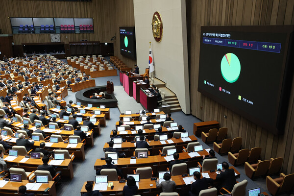27일 국회 본회의에서 '에너지 3법' 중 국가기간 전력망 확충 특별법안이 통과되고 있다. 사진=연합뉴스