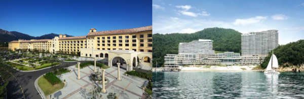 한화리조트 설악 쏘라노(왼쪽)와 한화리조트 거제 벨버디어 전경 (사진=한화호텔앤드리조트)