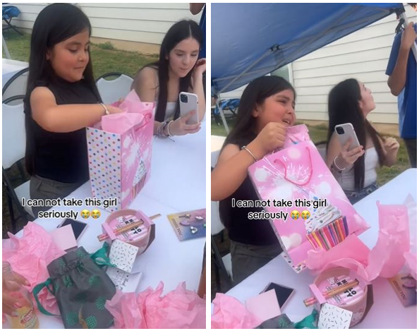 생일선물로 ‘까르보불닭볶음면’을 받고 울음을 터뜨리는 소녀 영상 (사진=틱톡 캡처)