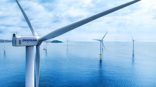 두산에너빌리티가 제주 한림읍 인근 해상에 설치한 5.5㎿ 해상풍력발전기. 두산에너빌리티 제공.