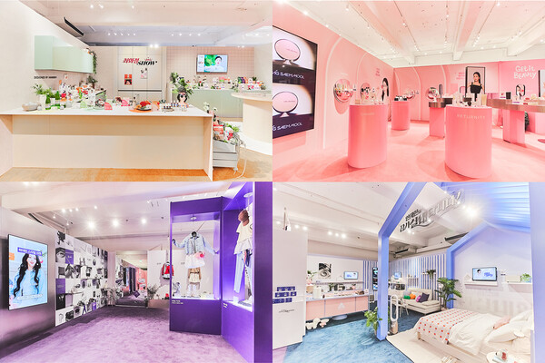 쇼케이스 팝업 내 CJ온스타일 대표 IP 존. '최화정쇼', '겟잇뷰티', '한예슬의 오늘 뭐 입지', '안재현의 잠시 실내합니다' 전경. (사진=CJ온스타일)