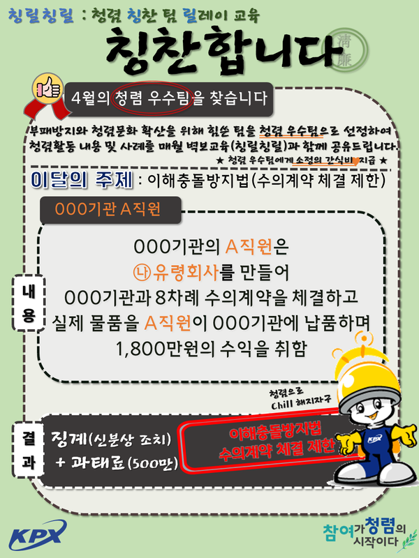 '칭찬 릴레이(칭릴칭릴)' 프로그램 홍보 포스터. 사진=전력거래소