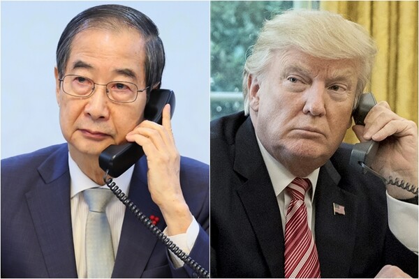 한덕수 대통령 권한대행 국무총리, 도널드 트럼프 미국 대통령. 사진=연합뉴스