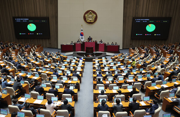  2025년도 제1회 추가경정예산안이 지난 1일 국회에서 열린 본회의에서 통과되고 있다. 사진=연합뉴스