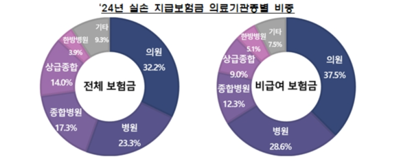 실손 지급보험금 의료기관종별 비중. 자료=금융감독원