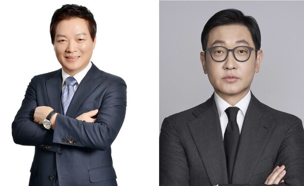 박주형 (주)신세계 대표이사 兼 (주)신세계센트럴 대표이사(왼쪽)와 문성욱 (주)신세계라이브쇼핑 대표이사 兼 (주)시그나이트 대표이사. (사진=신세계그룹)