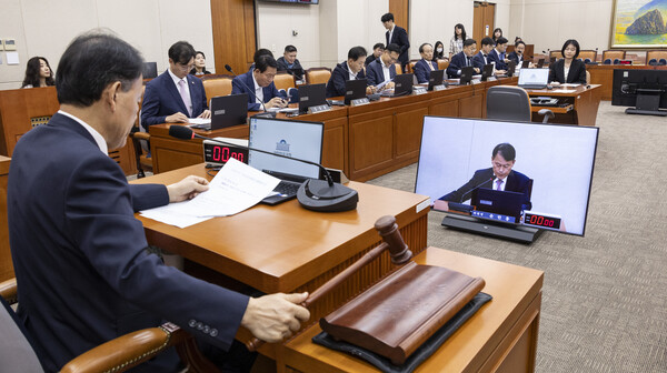 윤한홍 국회 정무위원회 위원장이 29일 국회에서 열린 정무위 전체 회의에서 2025년도 국정감사 증인 등 출석요구의 건을 처리하고 있다. 사진=연합뉴스