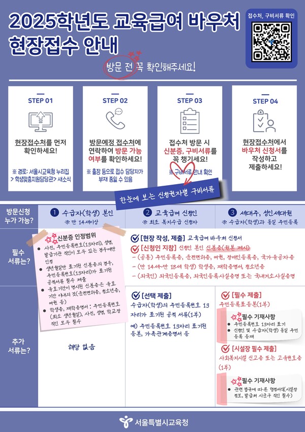 현장접수 안내 홍보자료. 제공=서울시교육청