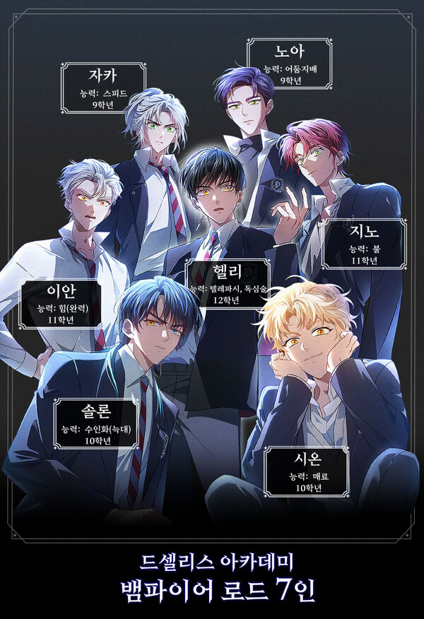 ‘다크문 두 개의 달’의 드셀리스 아카데미 뱀파이어 로드 7인