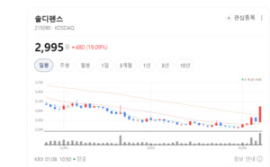 솔디펜스 주가 더 내달리나... "기업가치에 비해 주가 지나치게 하락" - 뉴스 썸네일 이미지